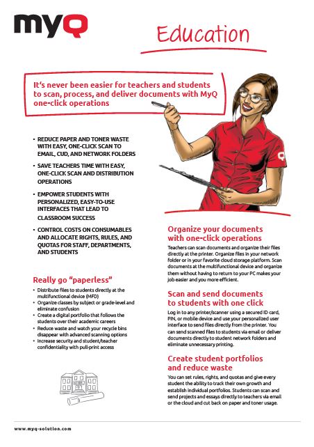 MyQ For Education Datasheet Thumb, Warehouse Direct, Kyocera, Lanier, Lexmark, HP, Copiers, Printer, MFP, Des Plaines, IL