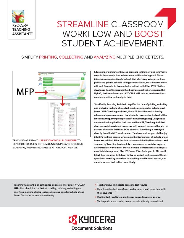 Kyocera Software Capture And Distribution Teaching Assistant Brochure Thumb, Warehouse Direct, Kyocera, Lanier, Lexmark, HP, Copiers, Printer, MFP, Des Plaines, IL