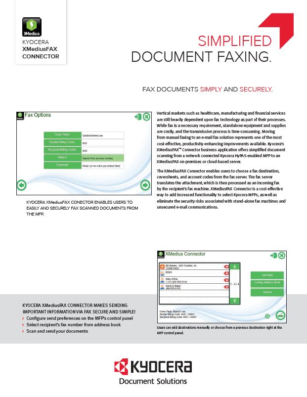 Kyocera Software Document Management Xmediusfax Connector Data Sheet Thumb, Warehouse Direct, Kyocera, Lanier, Lexmark, HP, Copiers, Printer, MFP, Des Plaines, IL